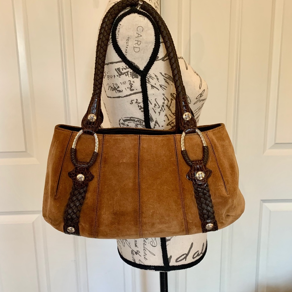 Brighton "Serene" Tan Brown Suede & Leather Handbag